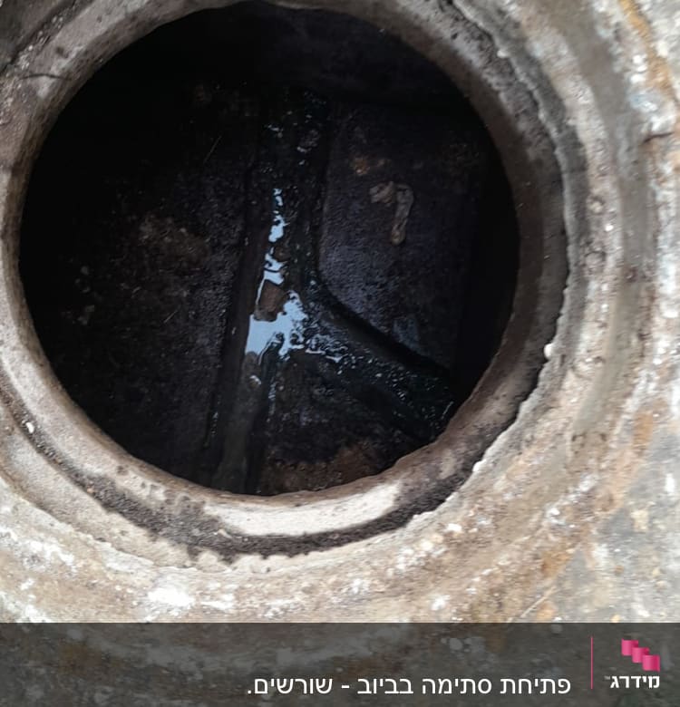 פתח ביוב עם מים בתוכו